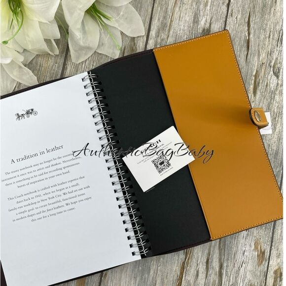 Authentic Coach Floral Print Notebook Leather Walnut Yellow Bag Purse - Picture 5 of 7